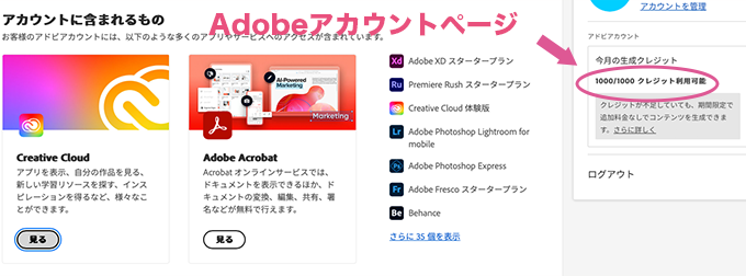 Adobeアカウントページ