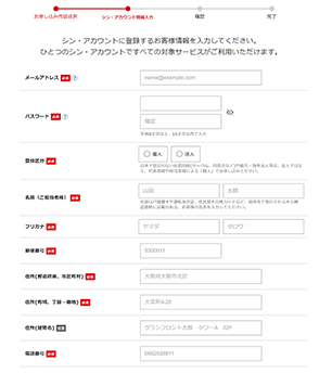 シン・アカウントの情報入力